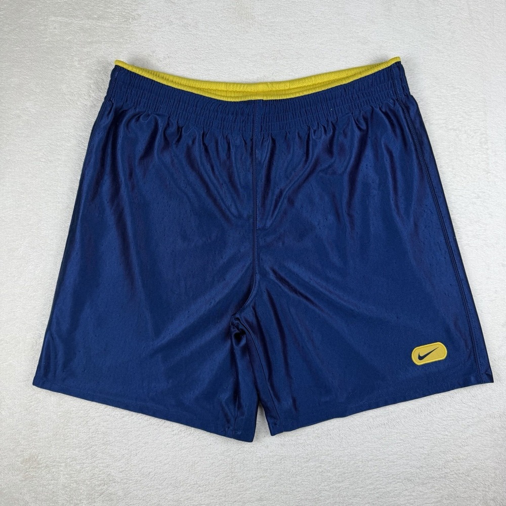 Vintage Nike Reversible Mesh Basketball Shorts Mens L Blue Yellow‎ Swoosh Y2K